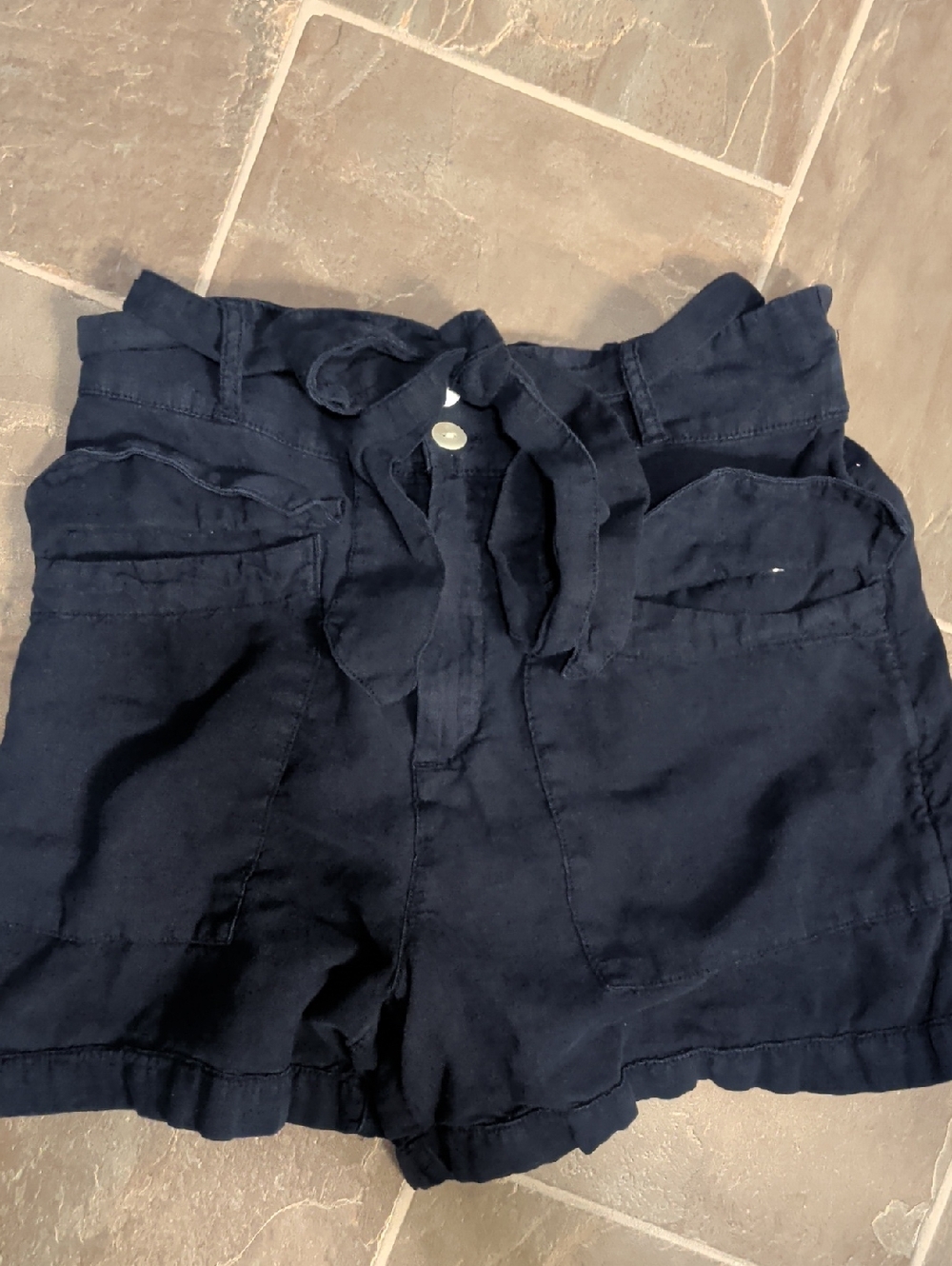 Nicole Miller New York Navy Paperbag Waist Tie Shorts